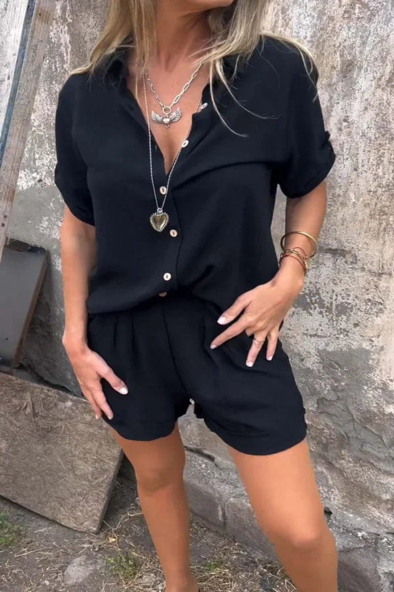 Women’s Linen Button-Down Shirt and Shorts Set