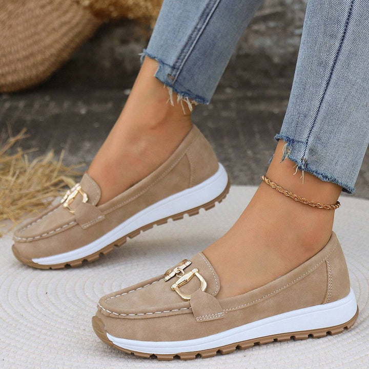 Women's Flat Buckle Loafers with Slip-Resistant Sole