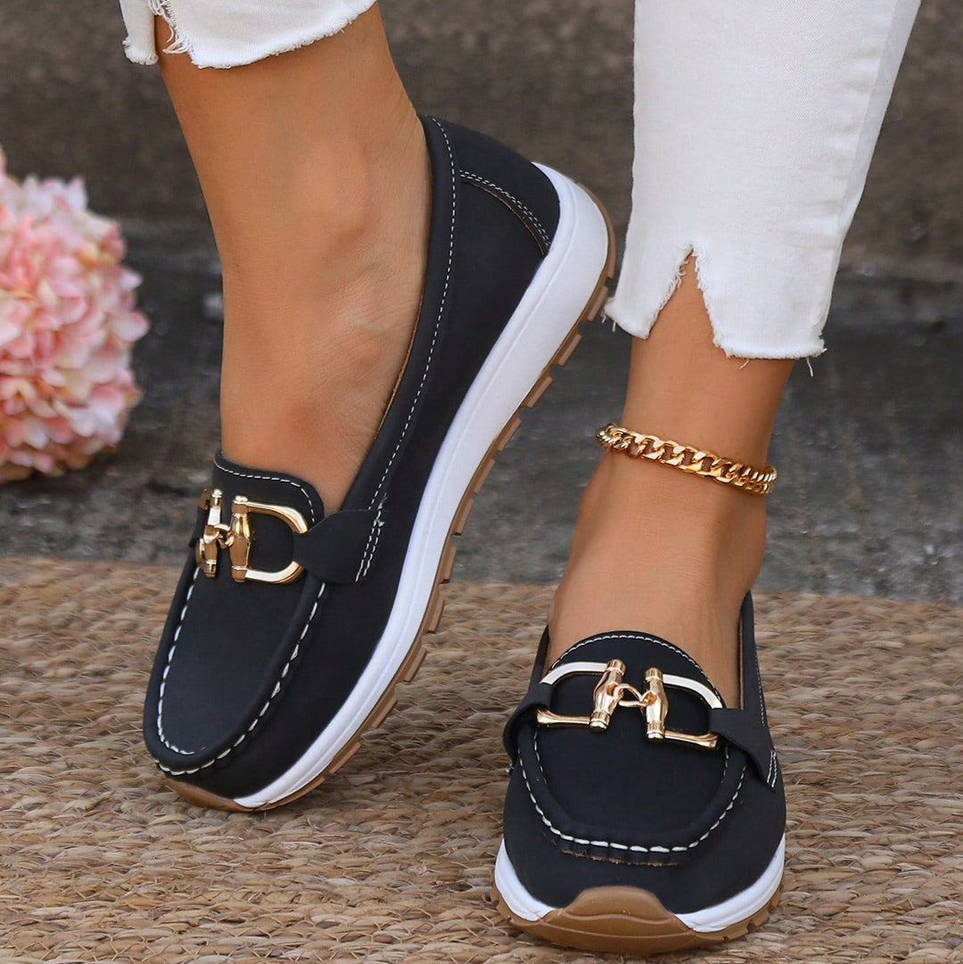 Women's Flat Buckle Loafers with Slip-Resistant Sole