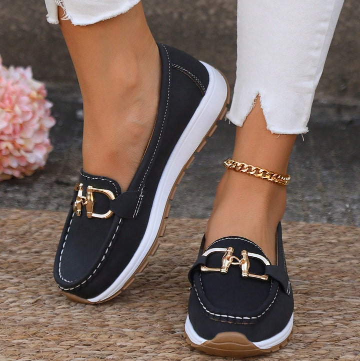 Women's Flat Buckle Loafers with Slip-Resistant Sole