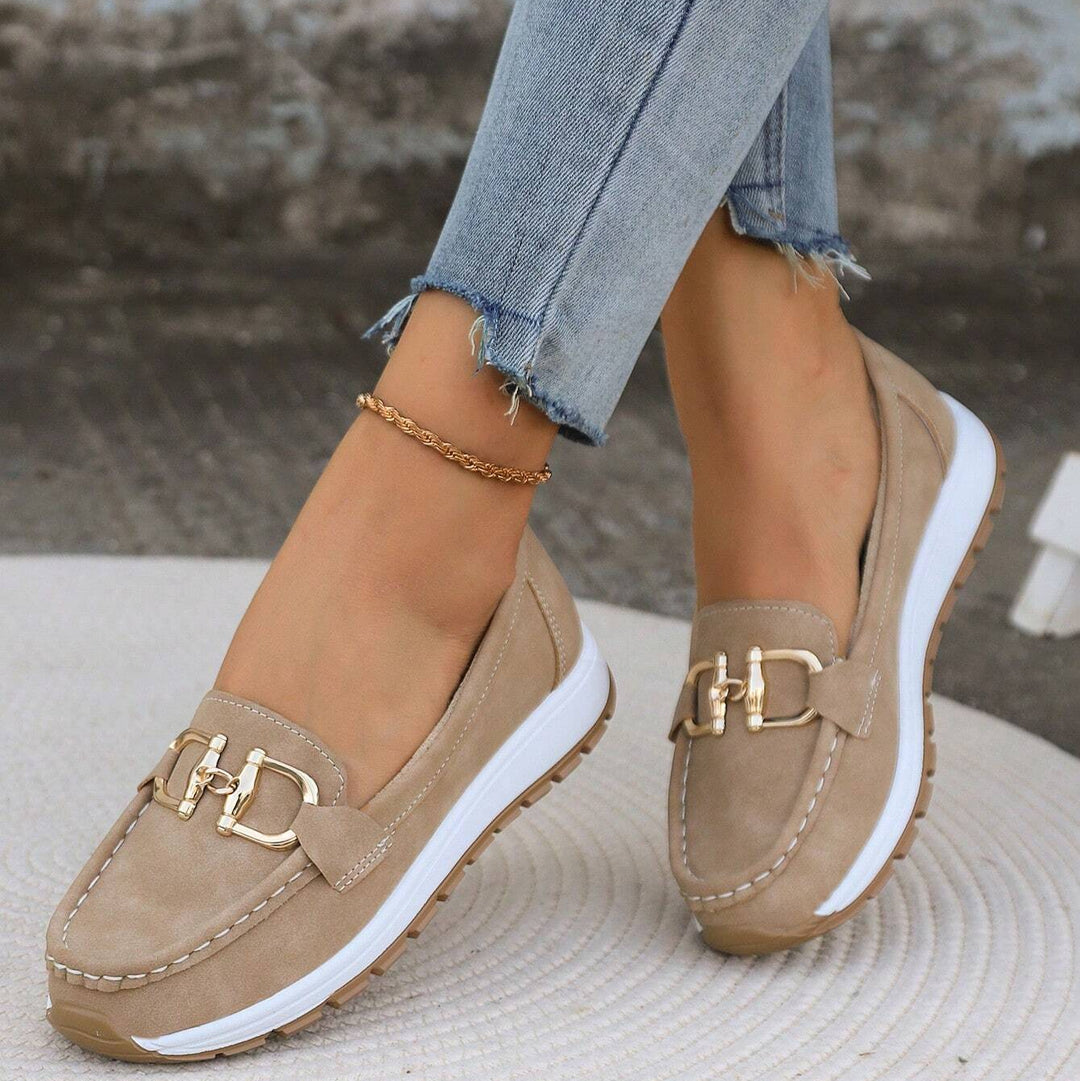 Women's Flat Buckle Loafers with Slip-Resistant Sole