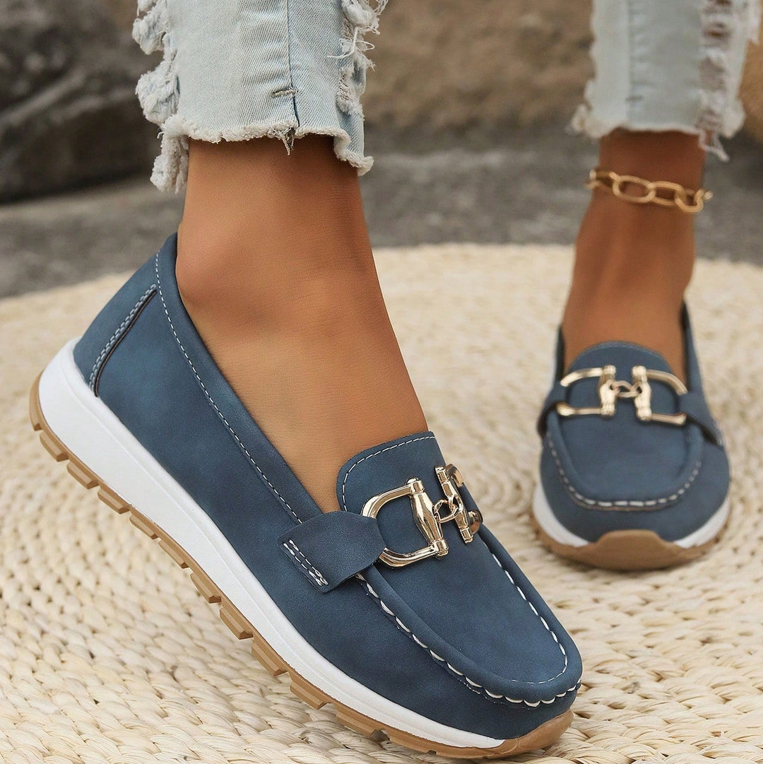 Women's Flat Buckle Loafers with Slip-Resistant Sole