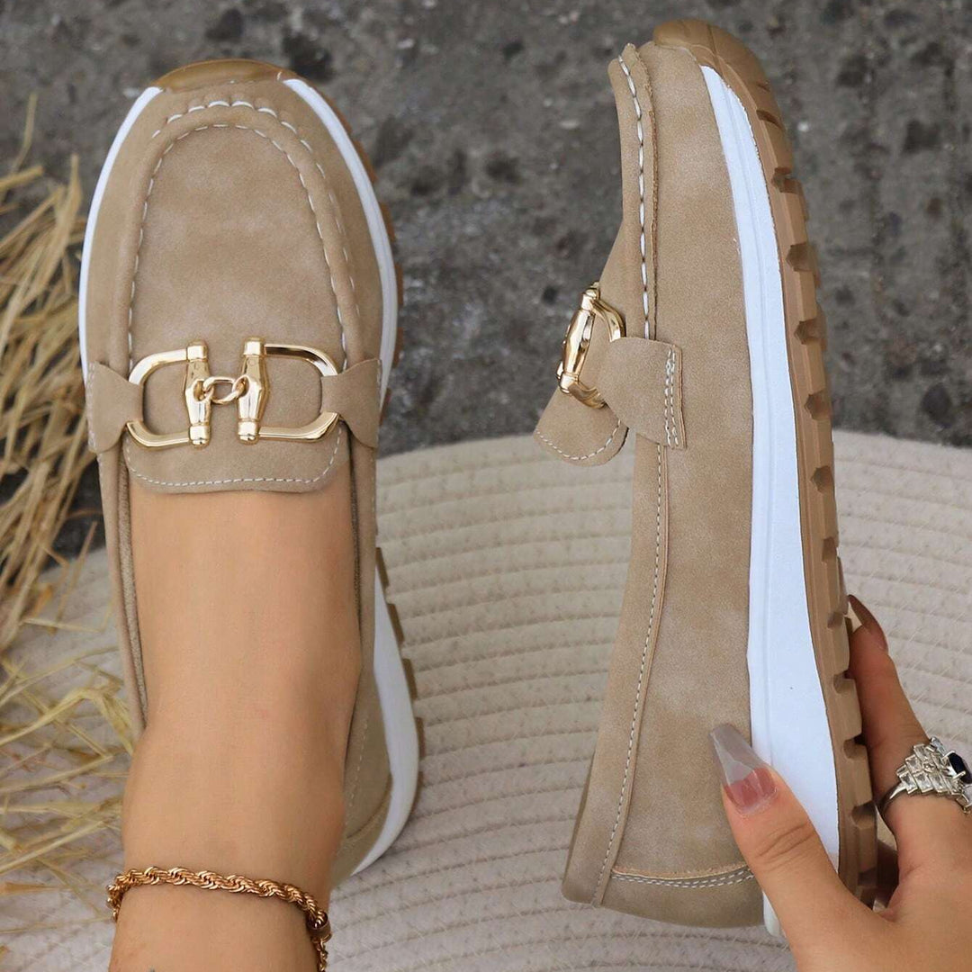 Women's Flat Buckle Loafers with Slip-Resistant Sole