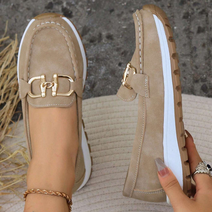 Women's Flat Buckle Loafers with Slip-Resistant Sole