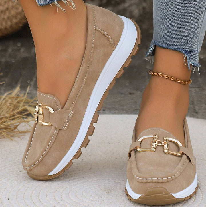 Women's Flat Buckle Loafers with Slip-Resistant Sole