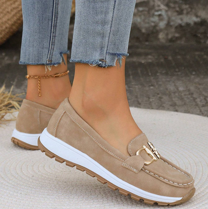 Women's Flat Buckle Loafers with Slip-Resistant Sole