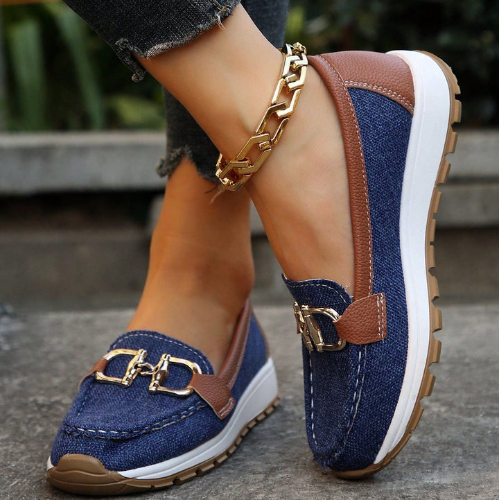 Women's Flat Buckle Loafers with Slip-Resistant Sole