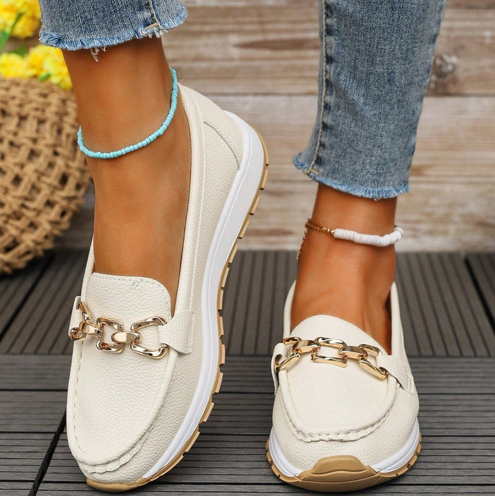 Women's Flat Buckle Loafers with Slip-Resistant Sole