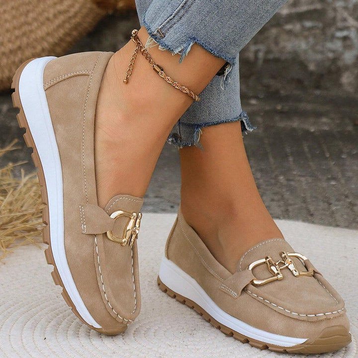 Women's Flat Buckle Loafers with Slip-Resistant Sole