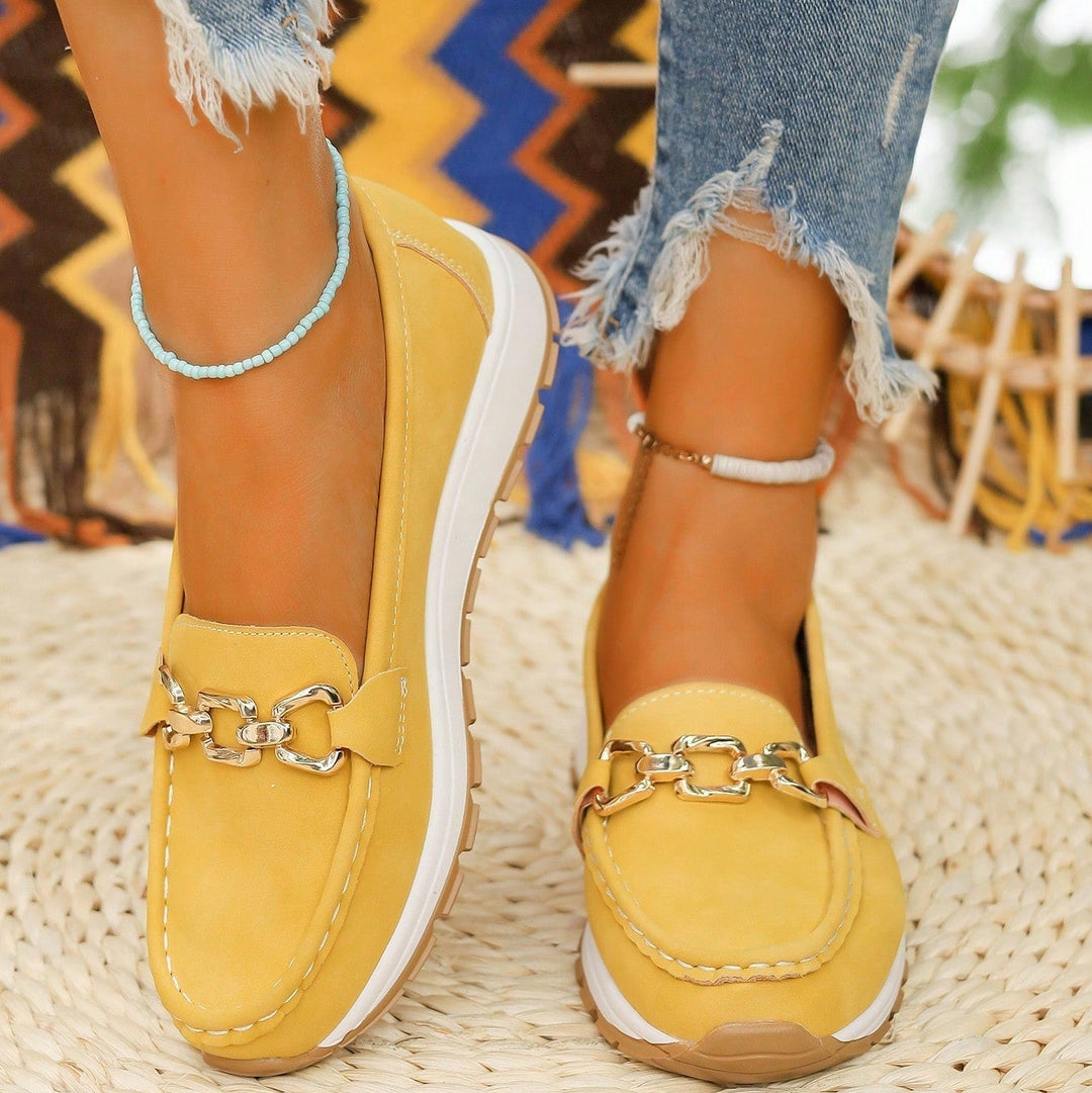 Women's Flat Buckle Loafers with Slip-Resistant Sole