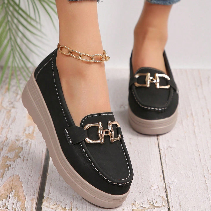 Women's Flat Buckle Loafers with Slip-Resistant Sole