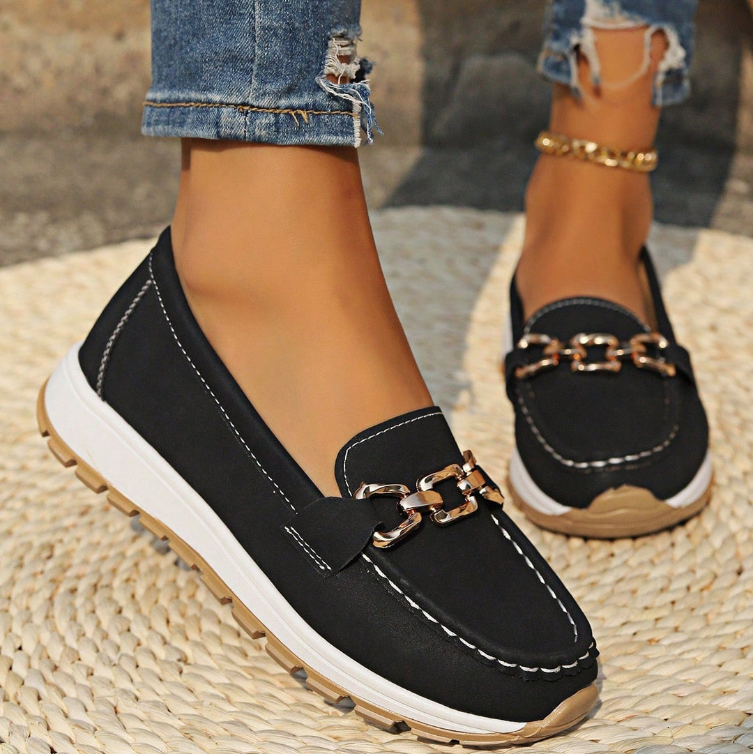 Women's Flat Buckle Loafers with Slip-Resistant Sole