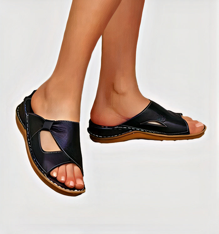 Women’s Open Toe Slip-On Sandals with Bow-Like Design